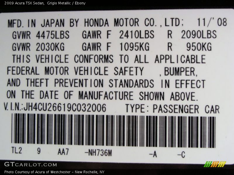 Grigio Metallic / Ebony 2009 Acura TSX Sedan