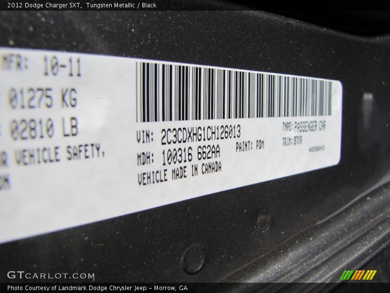Tungsten Metallic / Black 2012 Dodge Charger SXT