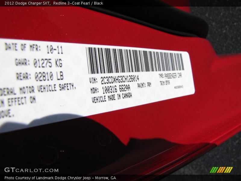 Redline 3-Coat Pearl / Black 2012 Dodge Charger SXT