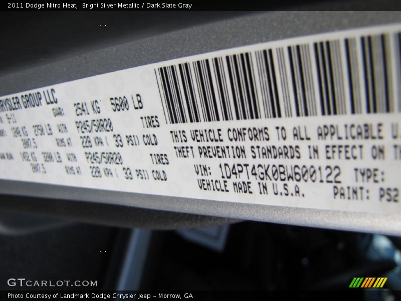 Bright Silver Metallic / Dark Slate Gray 2011 Dodge Nitro Heat
