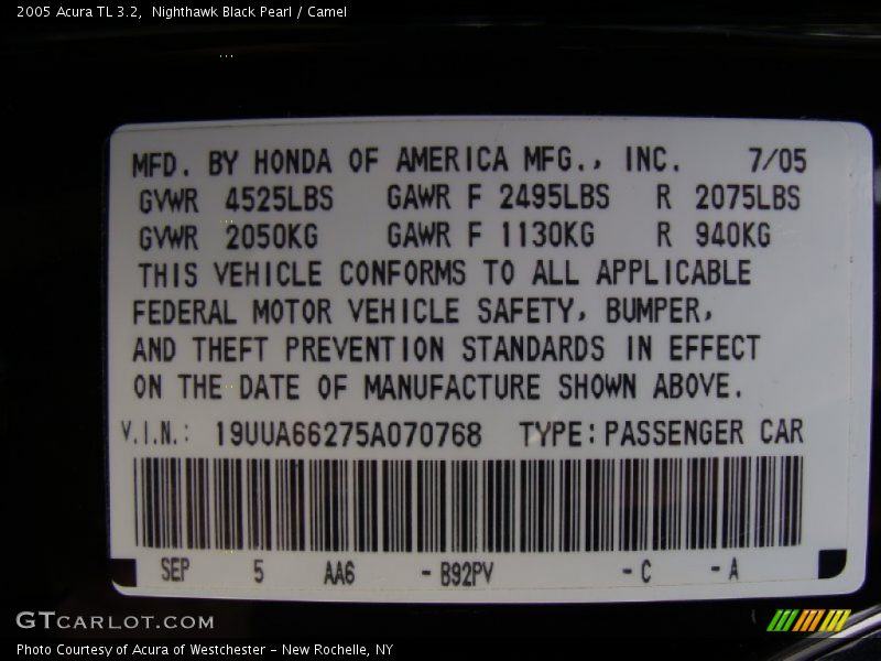 Nighthawk Black Pearl / Camel 2005 Acura TL 3.2