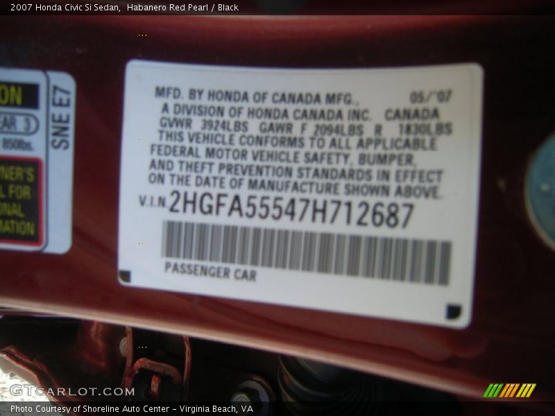 Habanero Red Pearl / Black 2007 Honda Civic Si Sedan