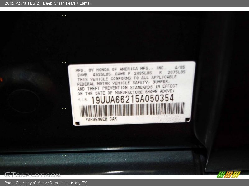 Deep Green Pearl / Camel 2005 Acura TL 3.2