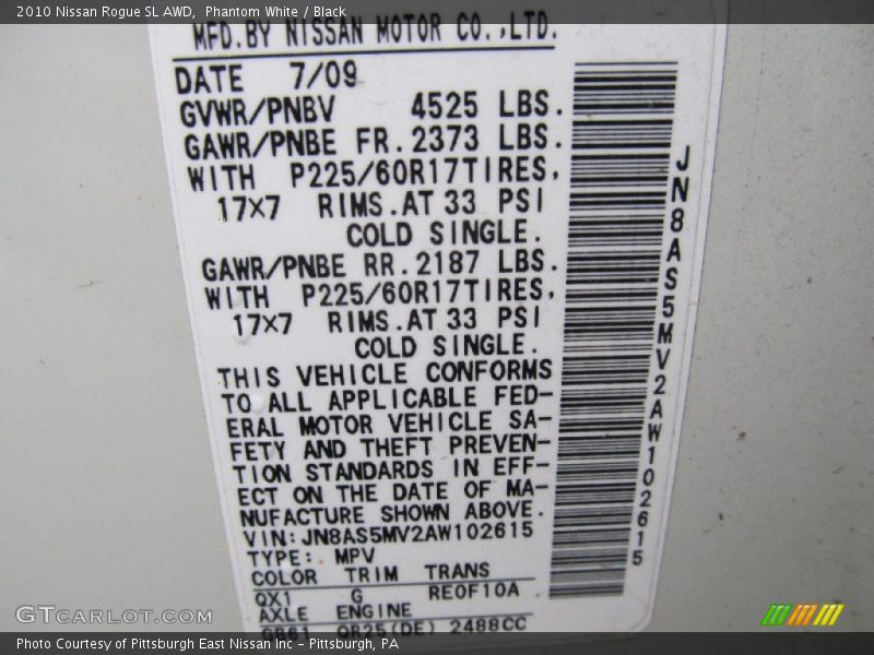 Phantom White / Black 2010 Nissan Rogue SL AWD