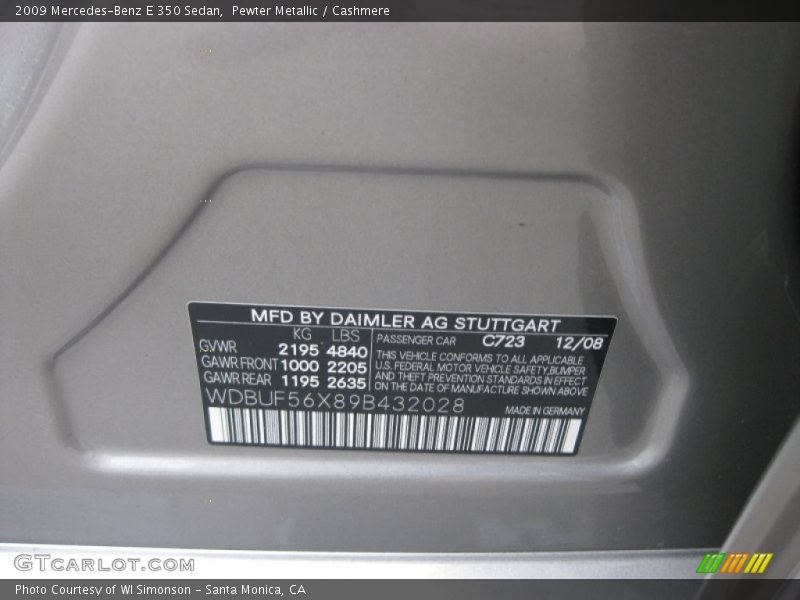 Pewter Metallic / Cashmere 2009 Mercedes-Benz E 350 Sedan