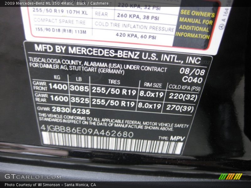 Black / Cashmere 2009 Mercedes-Benz ML 350 4Matic