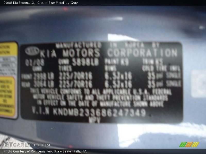 Glacier Blue Metallic / Gray 2008 Kia Sedona LX