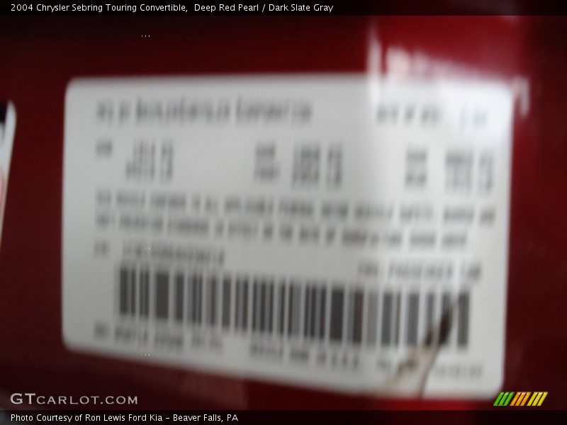 Deep Red Pearl / Dark Slate Gray 2004 Chrysler Sebring Touring Convertible