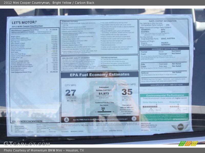  2012 Cooper Countryman Window Sticker