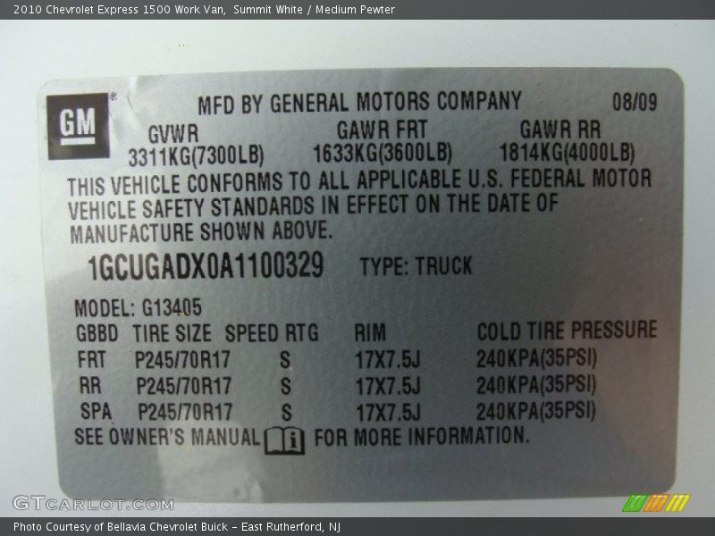 Summit White / Medium Pewter 2010 Chevrolet Express 1500 Work Van