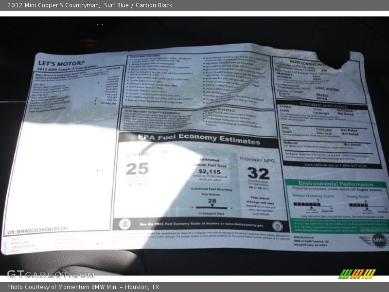 Surf Blue / Carbon Black 2012 Mini Cooper S Countryman