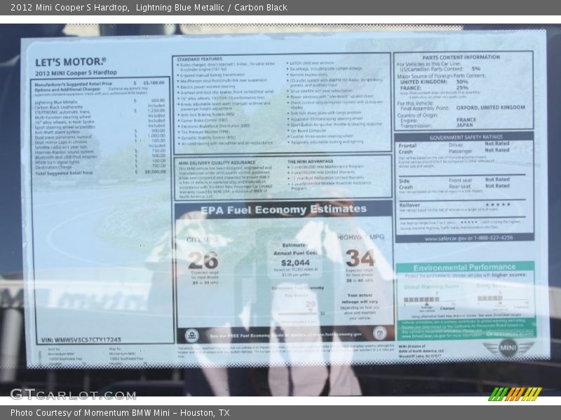 Lightning Blue Metallic / Carbon Black 2012 Mini Cooper S Hardtop