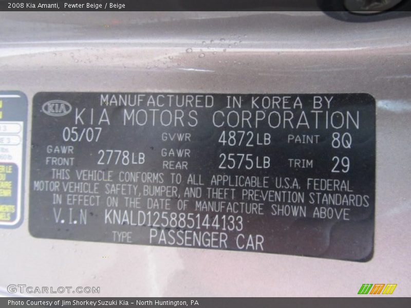 Pewter Beige / Beige 2008 Kia Amanti