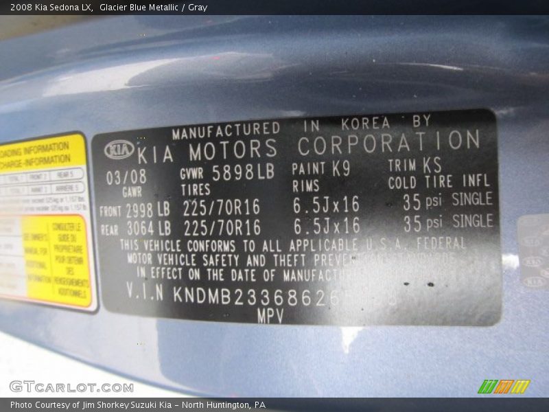 Glacier Blue Metallic / Gray 2008 Kia Sedona LX