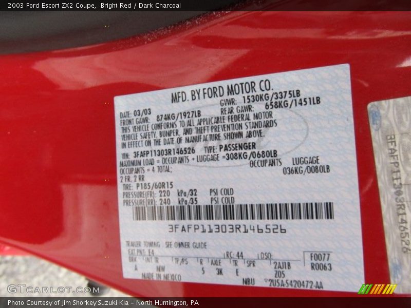 2003 Escort ZX2 Coupe Bright Red Color Code E4