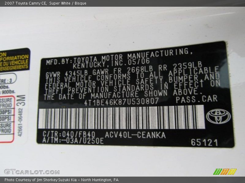 Super White / Bisque 2007 Toyota Camry CE