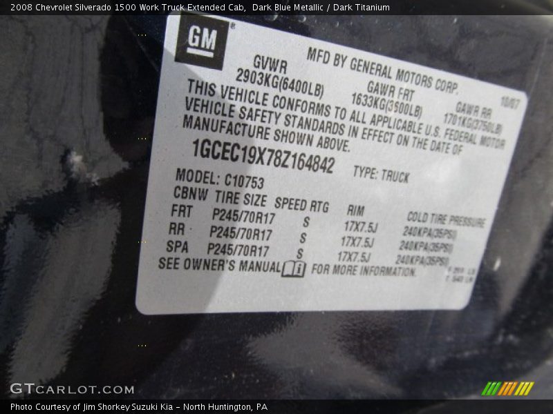 Dark Blue Metallic / Dark Titanium 2008 Chevrolet Silverado 1500 Work Truck Extended Cab