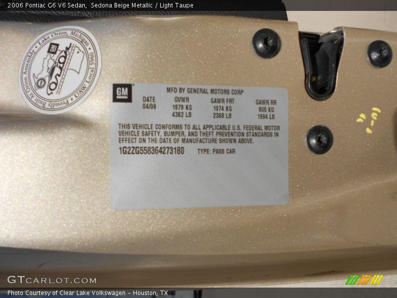 Sedona Beige Metallic / Light Taupe 2006 Pontiac G6 V6 Sedan