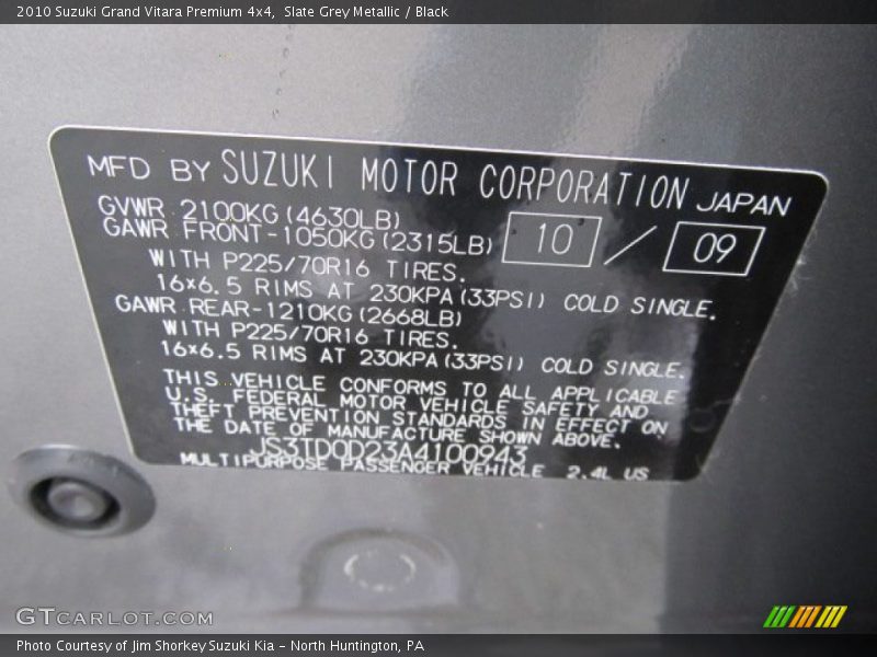 Slate Grey Metallic / Black 2010 Suzuki Grand Vitara Premium 4x4