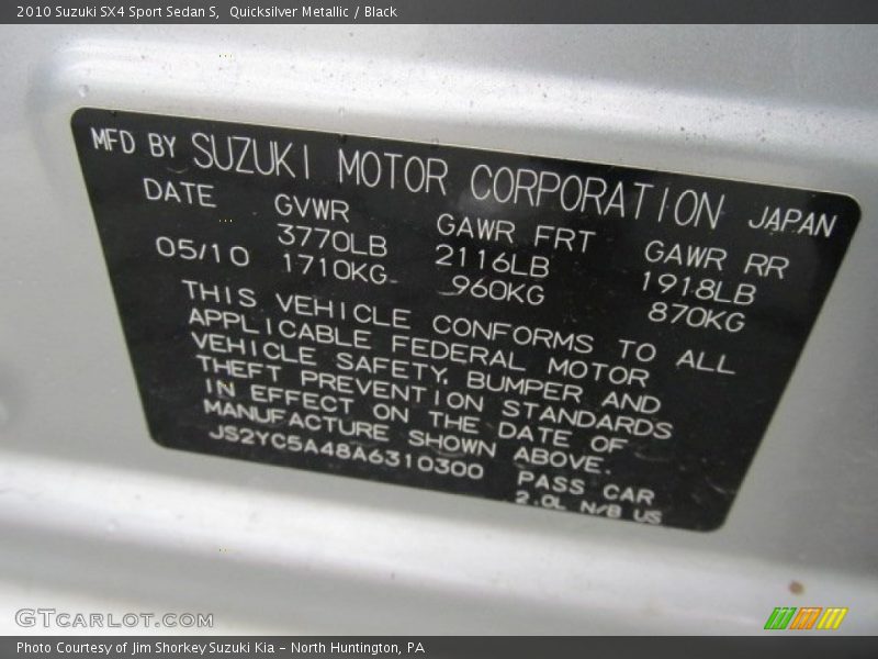 Quicksilver Metallic / Black 2010 Suzuki SX4 Sport Sedan S