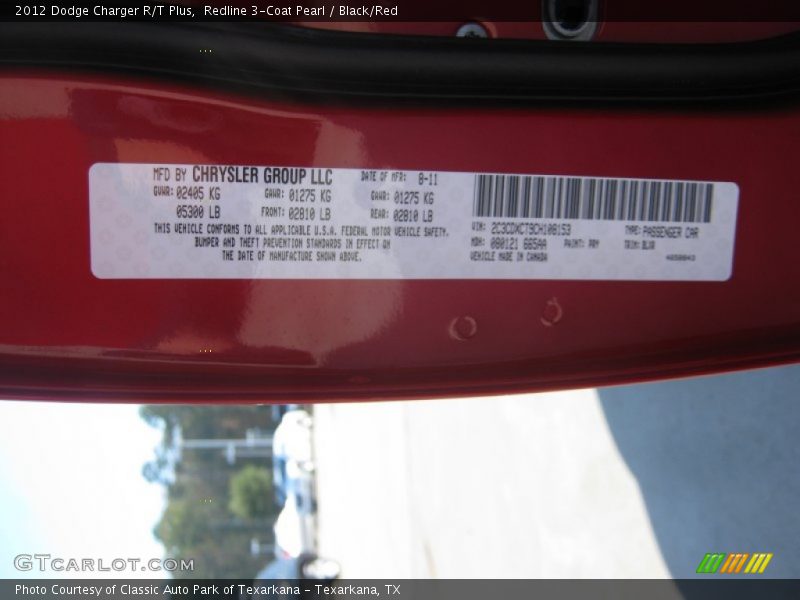 Redline 3-Coat Pearl / Black/Red 2012 Dodge Charger R/T Plus