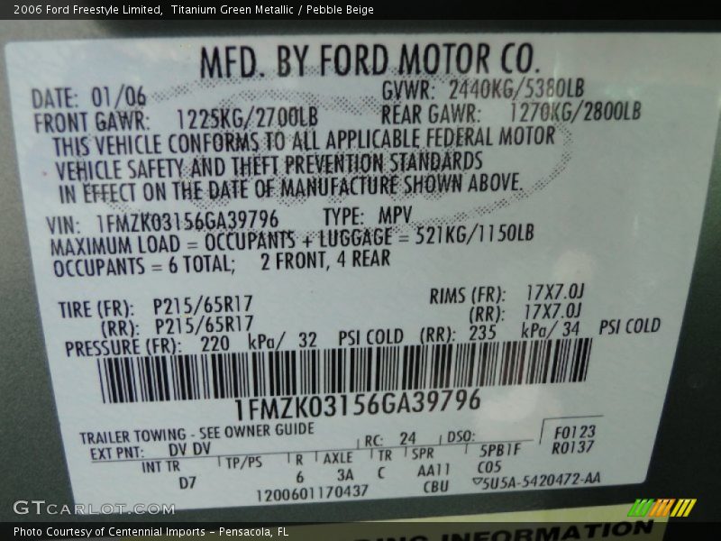 2006 Freestyle Limited Titanium Green Metallic Color Code DV