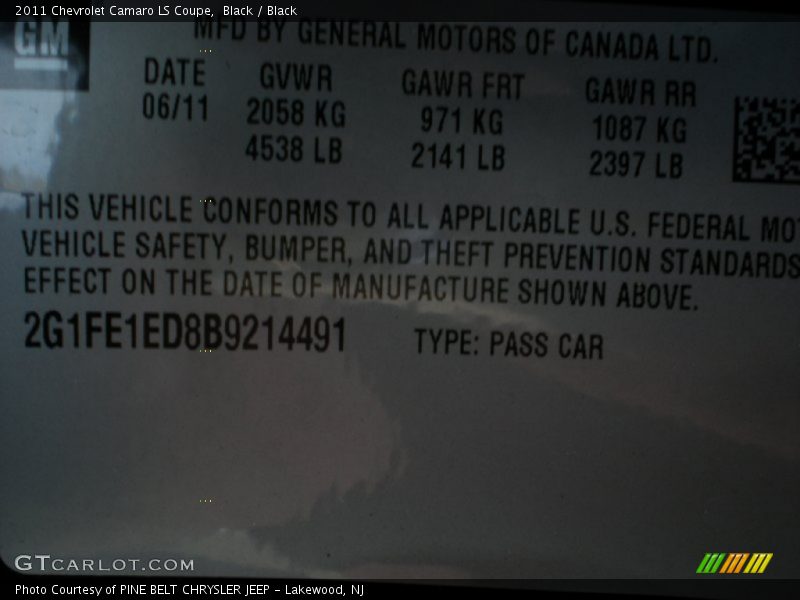 Black / Black 2011 Chevrolet Camaro LS Coupe