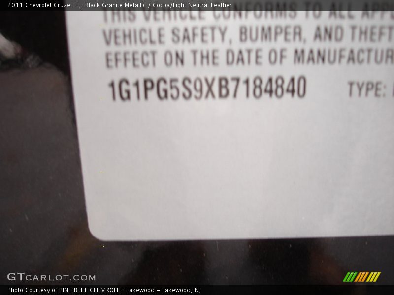 Black Granite Metallic / Cocoa/Light Neutral Leather 2011 Chevrolet Cruze LT