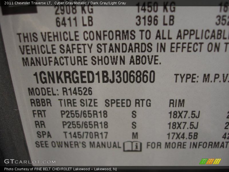 Cyber Gray Metallic / Dark Gray/Light Gray 2011 Chevrolet Traverse LT