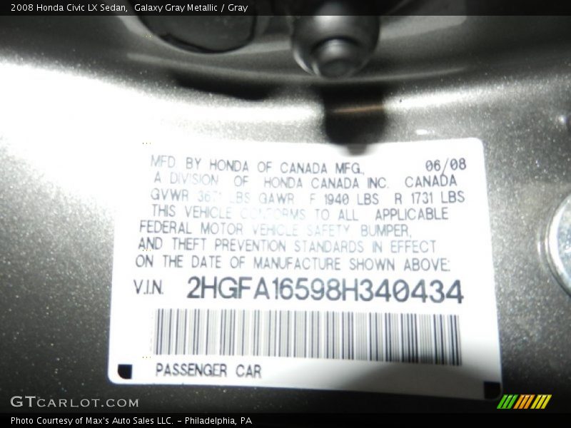 Galaxy Gray Metallic / Gray 2008 Honda Civic LX Sedan