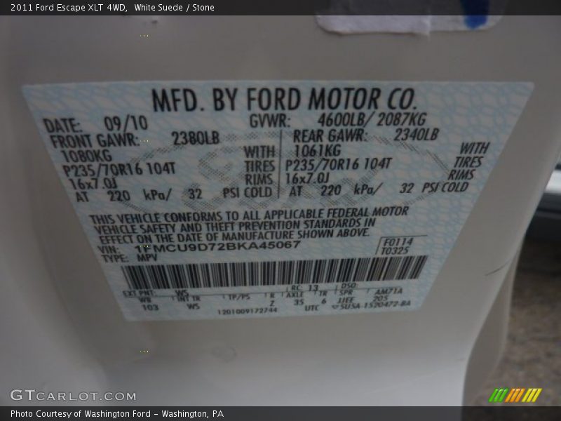 White Suede / Stone 2011 Ford Escape XLT 4WD