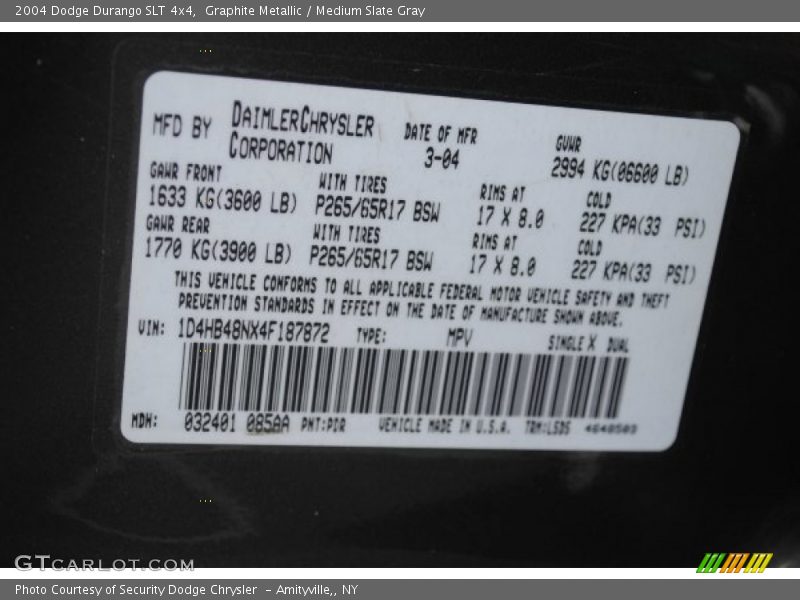 Graphite Metallic / Medium Slate Gray 2004 Dodge Durango SLT 4x4