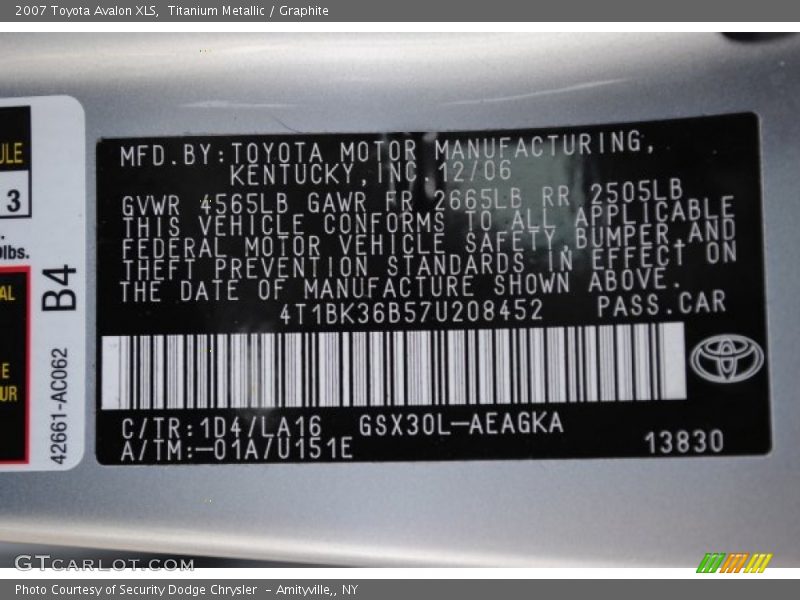 Titanium Metallic / Graphite 2007 Toyota Avalon XLS