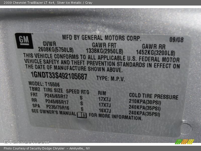 Silver Ice Metallic / Gray 2009 Chevrolet TrailBlazer LT 4x4