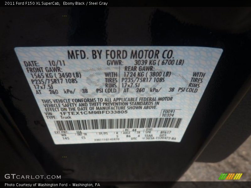 Ebony Black / Steel Gray 2011 Ford F150 XL SuperCab