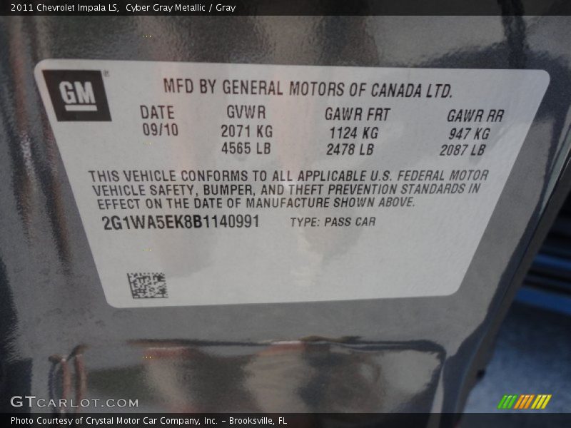 Cyber Gray Metallic / Gray 2011 Chevrolet Impala LS