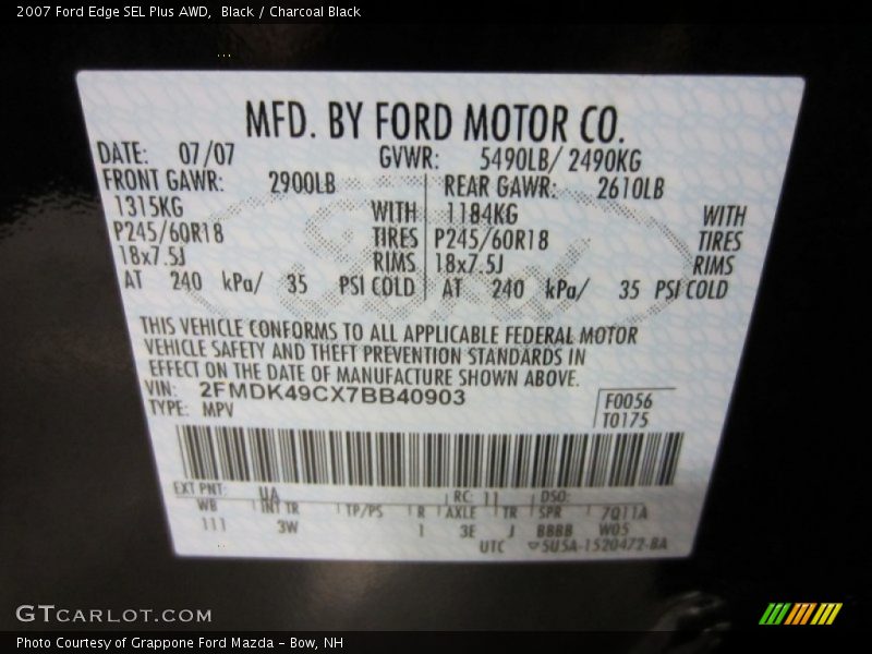 Black / Charcoal Black 2007 Ford Edge SEL Plus AWD