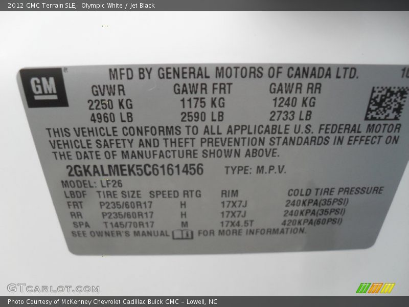Olympic White / Jet Black 2012 GMC Terrain SLE