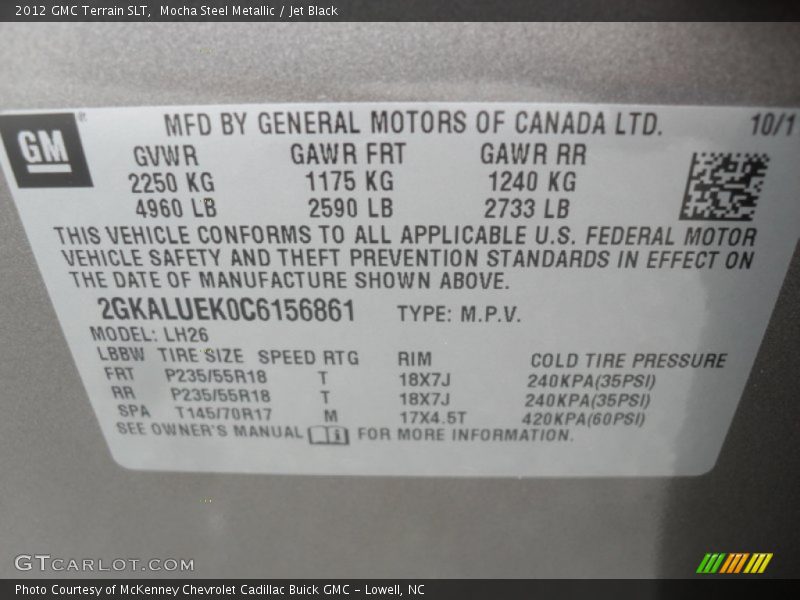 Mocha Steel Metallic / Jet Black 2012 GMC Terrain SLT