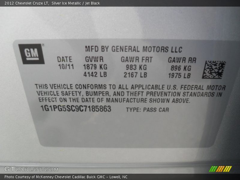 Silver Ice Metallic / Jet Black 2012 Chevrolet Cruze LT