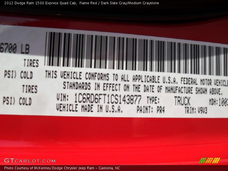 2012 Ram 1500 Express Quad Cab Flame Red Color Code PR4