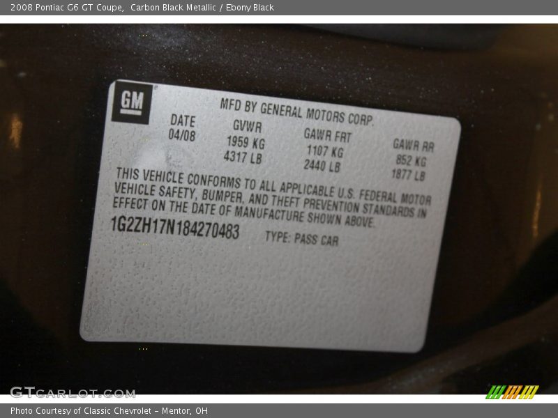 Carbon Black Metallic / Ebony Black 2008 Pontiac G6 GT Coupe