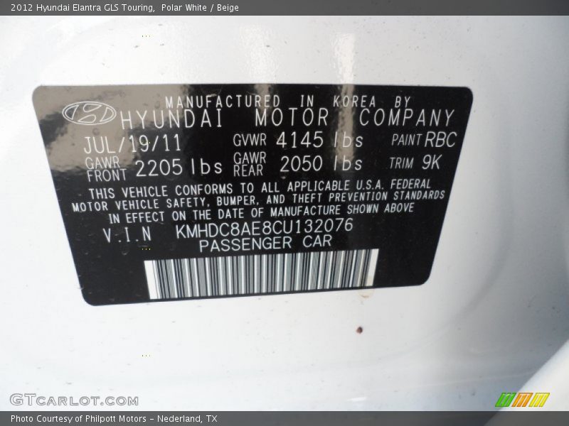 Polar White / Beige 2012 Hyundai Elantra GLS Touring