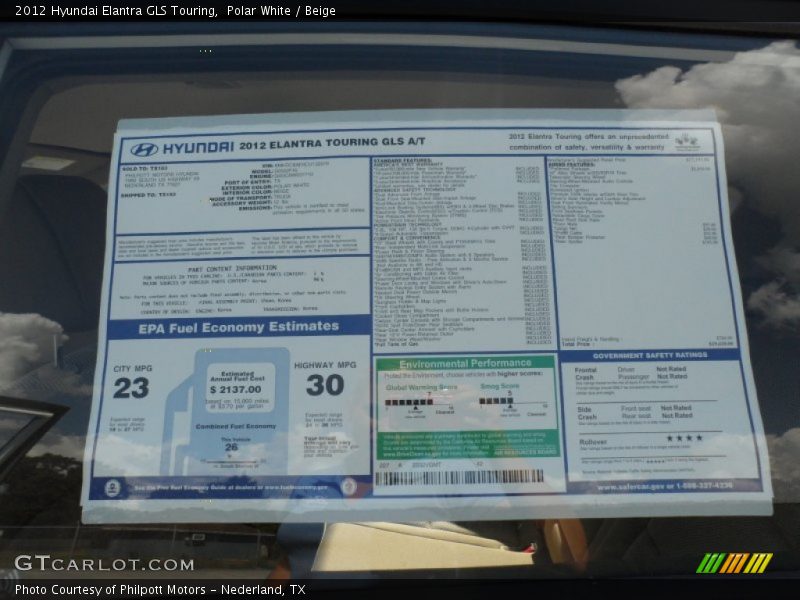  2012 Elantra GLS Touring Window Sticker