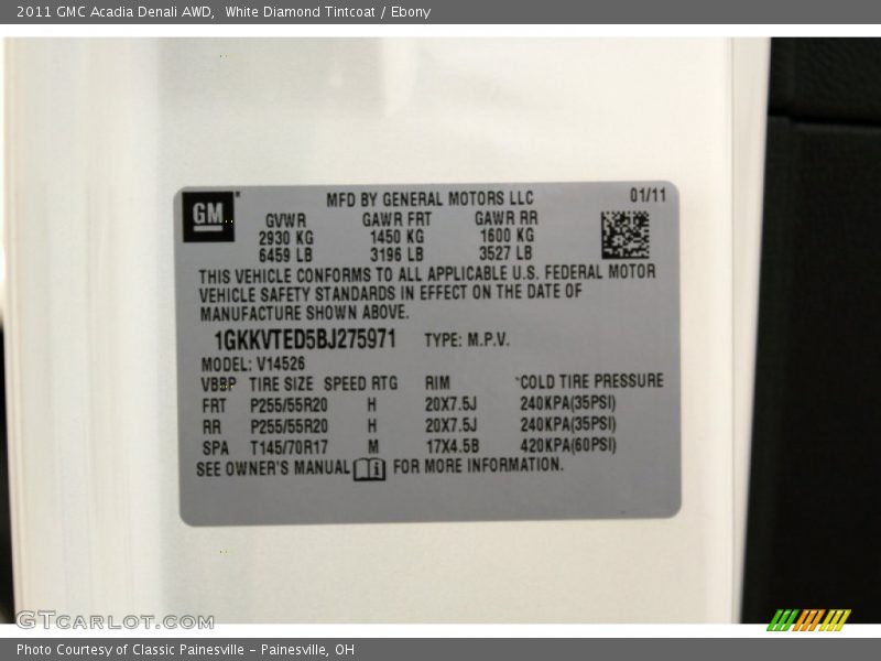 White Diamond Tintcoat / Ebony 2011 GMC Acadia Denali AWD