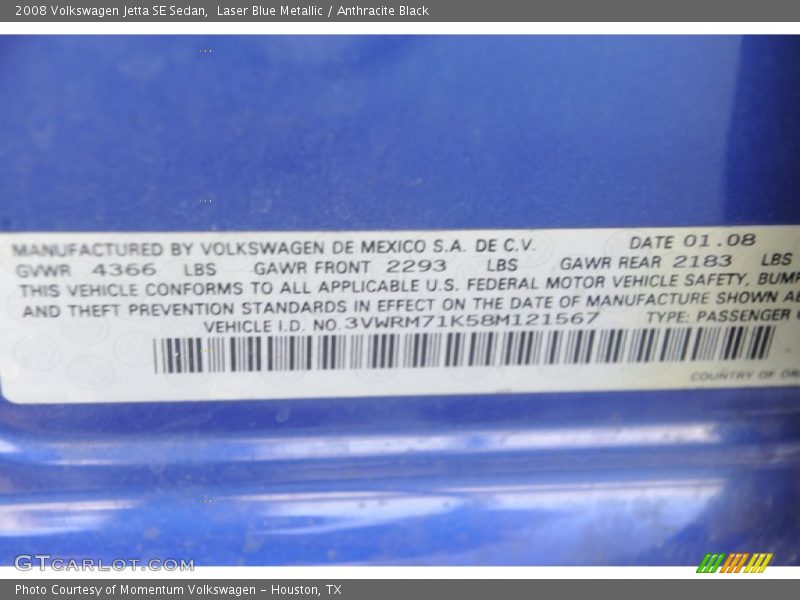 Laser Blue Metallic / Anthracite Black 2008 Volkswagen Jetta SE Sedan
