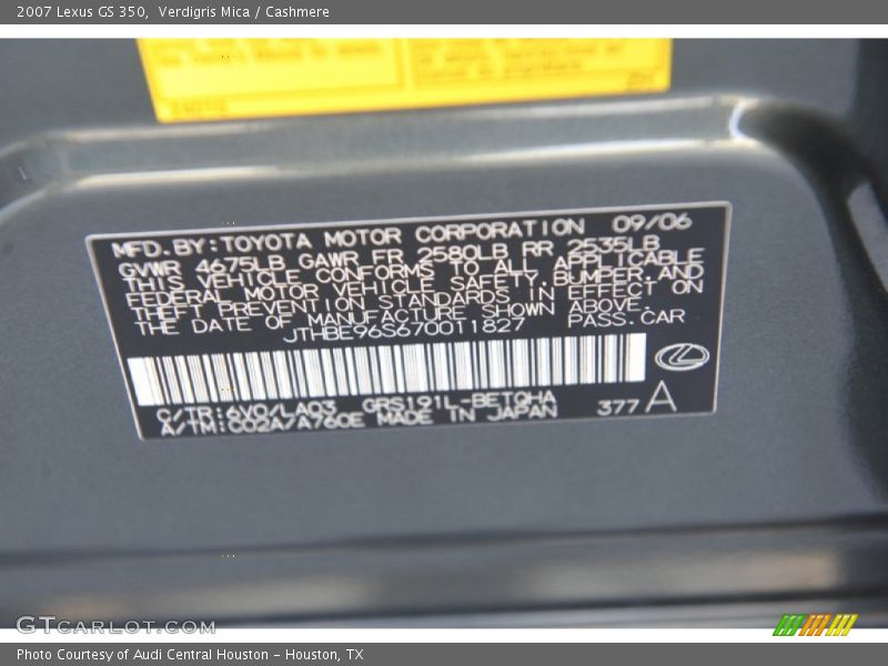 Verdigris Mica / Cashmere 2007 Lexus GS 350