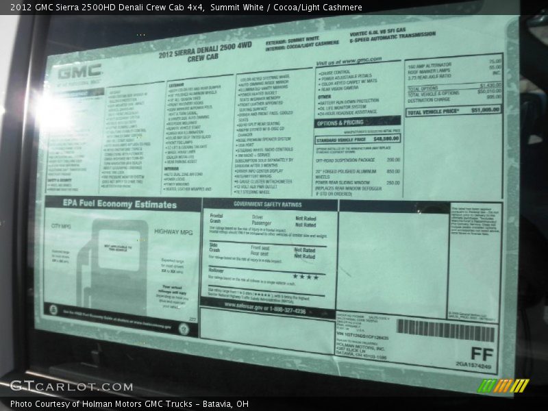  2012 Sierra 2500HD Denali Crew Cab 4x4 Window Sticker