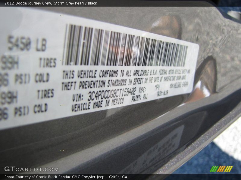 Storm Grey Pearl / Black 2012 Dodge Journey Crew