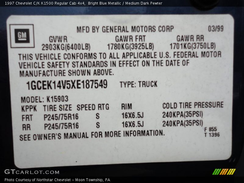 Bright Blue Metallic / Medium Dark Pewter 1997 Chevrolet C/K K1500 Regular Cab 4x4